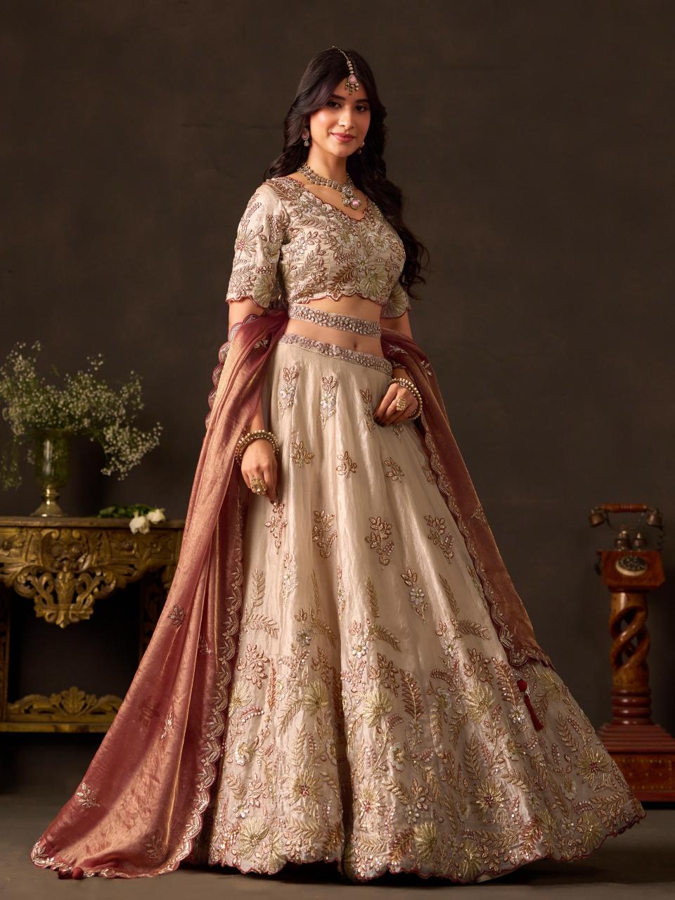 Sabella 6019 Copper Gold catalog wholesale bridal lehenga online