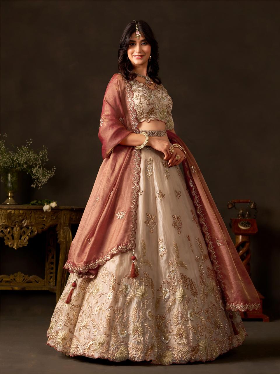 Sabella 6019 Copper Gold catalog wholesale bridal lehenga online