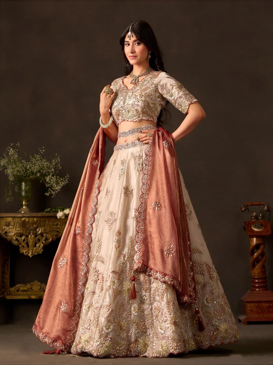 Sabella 6019 Copper Gold catalog wholesale bridal lehenga online