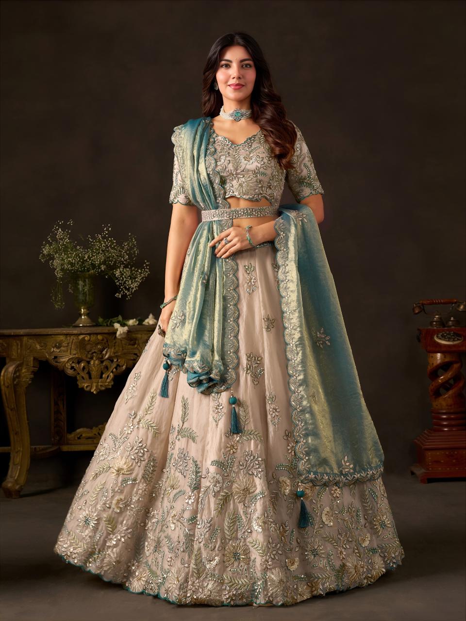 Sabella 6019 Teal Gold catalog any wholesale bridail lehenga designs