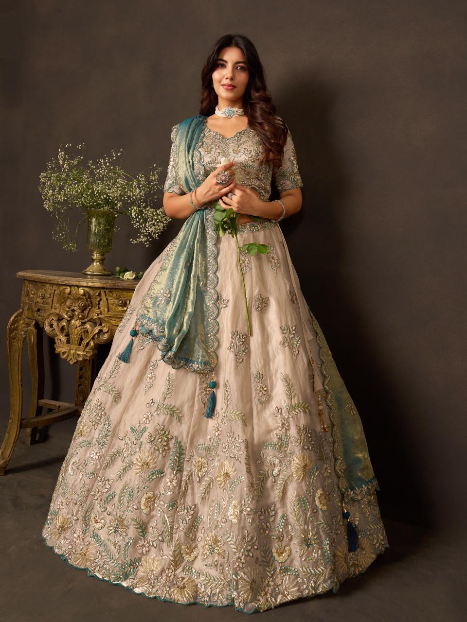 Sabella 6019 Teal Gold catalog any wholesale bridail lehenga designs
