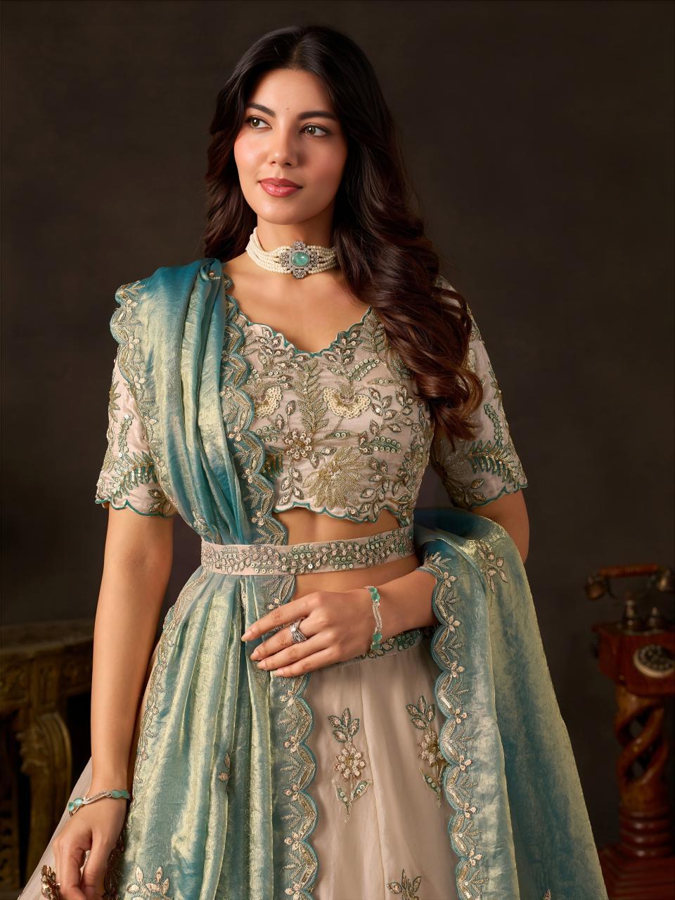Sabella 6019 Teal Gold catalog any wholesale bridail lehenga designs