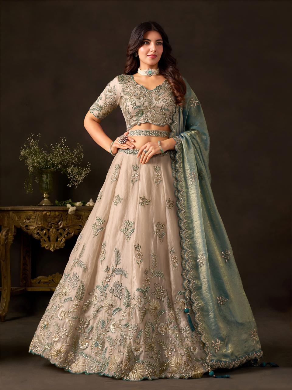 Sabella 6019 Teal Gold catalog any wholesale bridail lehenga designs
