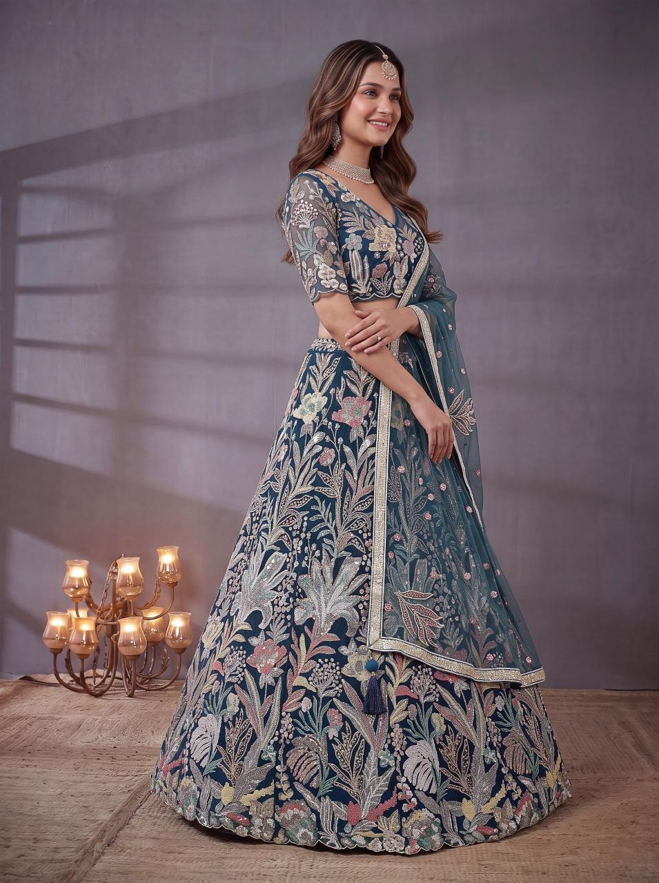 Sabella 6032 Blue catalog lehenga material wholesale in commercial street