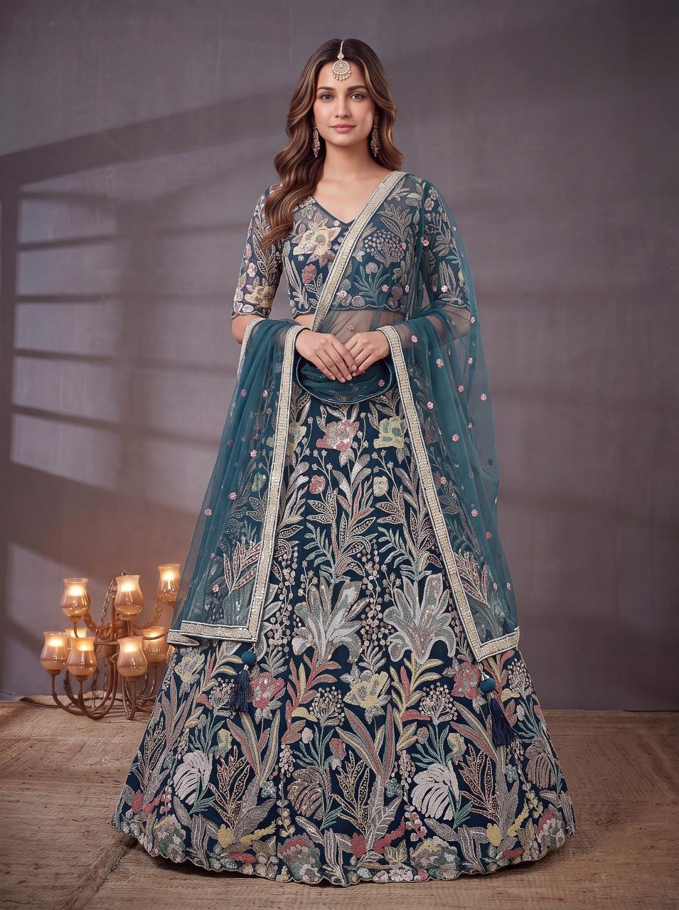 Sabella 6032 Blue catalog lehenga material wholesale in commercial street