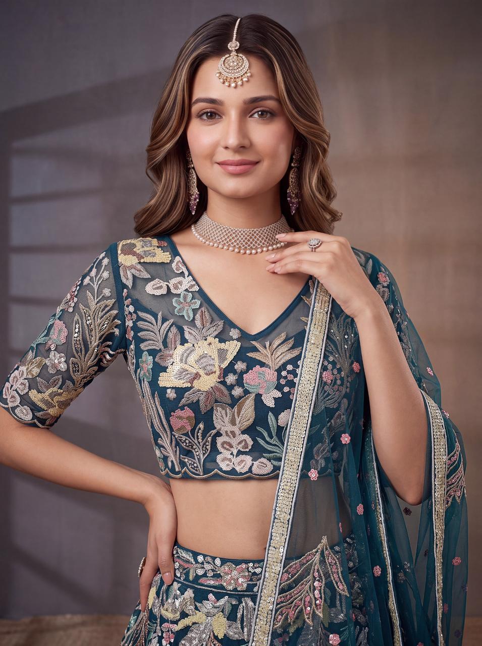 Sabella 6032 Blue catalog lehenga material wholesale in commercial street