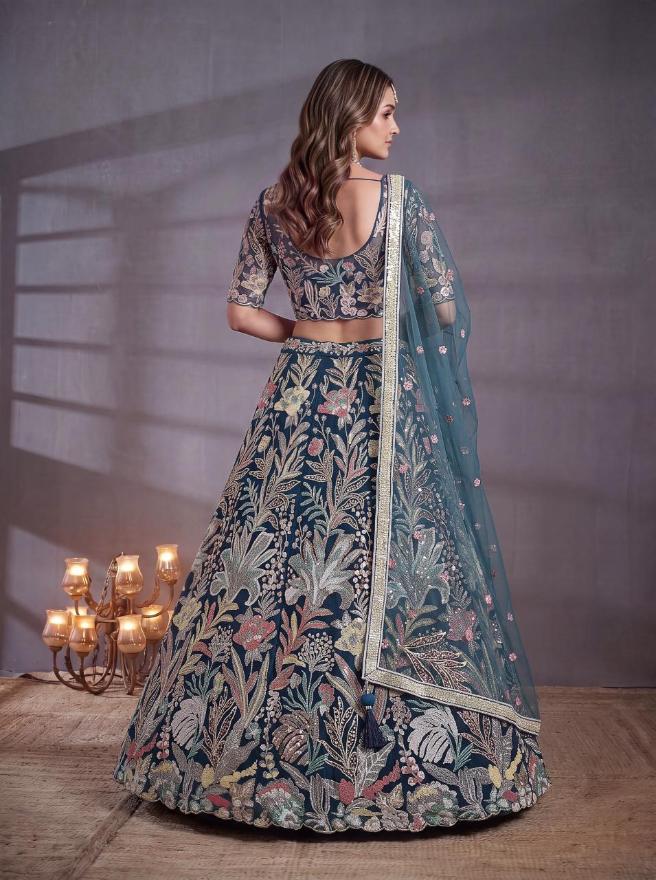 Sabella 6032 Blue catalog lehenga material wholesale in commercial street