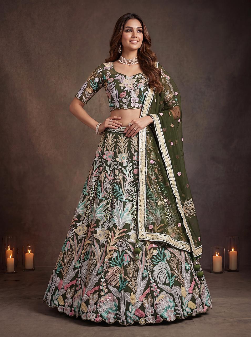 Sabella 6032 Green catalog lehenga saree wholesale in chandni chowk