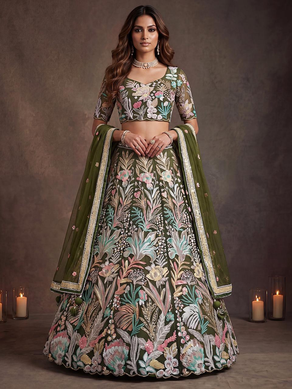 Sabella 6032 Green catalog lehenga saree wholesale in chandni chowk