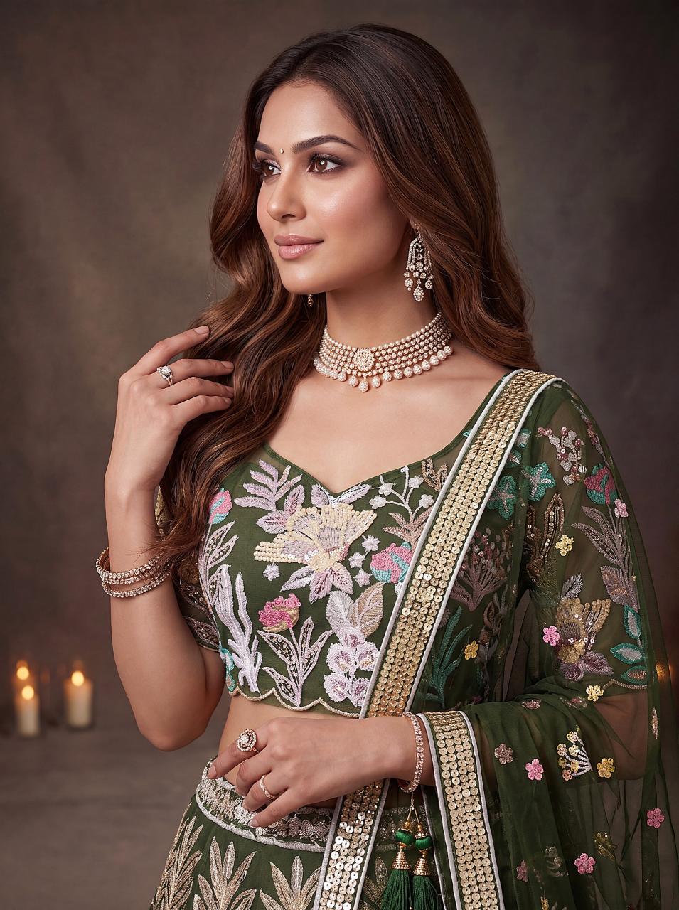 Sabella 6032 Green catalog lehenga saree wholesale in chandni chowk