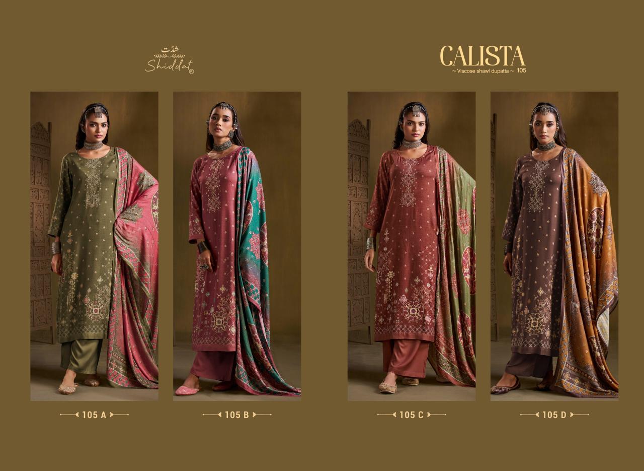 Shiddat Calista 105 catalog wholesale unstitched salwar kameez suppliers