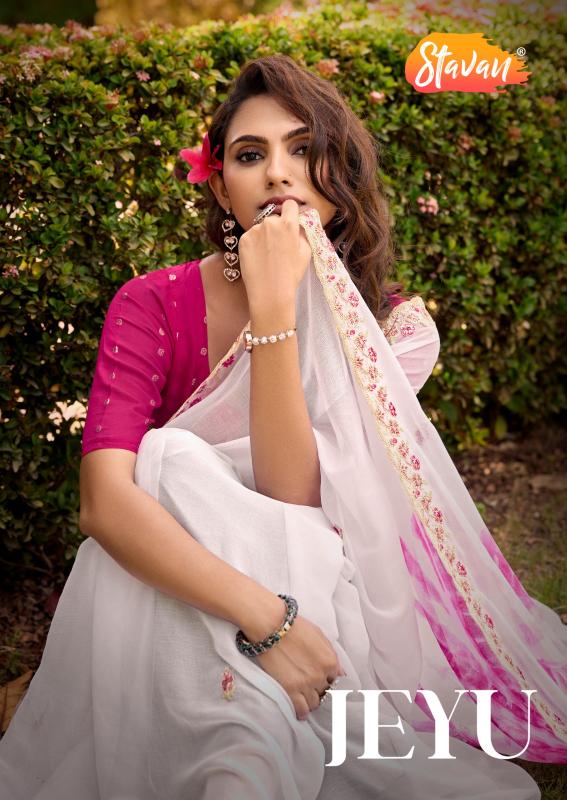Stavan Jeyu catalog pure chiffon sarees wholesale