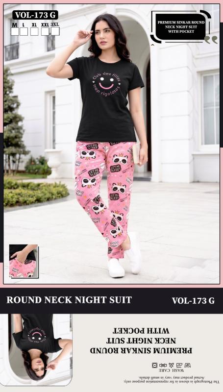 Summer Special Cord Set Vol JC 173 G catalog Plain & Print Night Suits Round Neck With Pocket