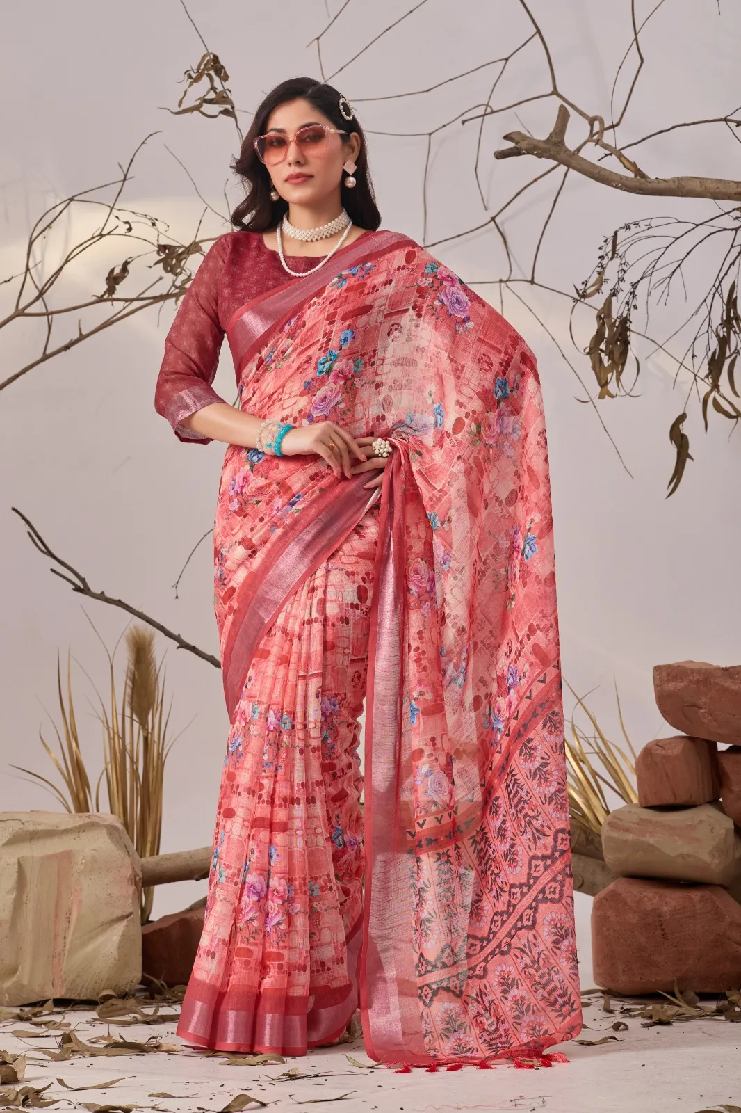 Dazira 1008 catalog linen jamdani sarees wholesale