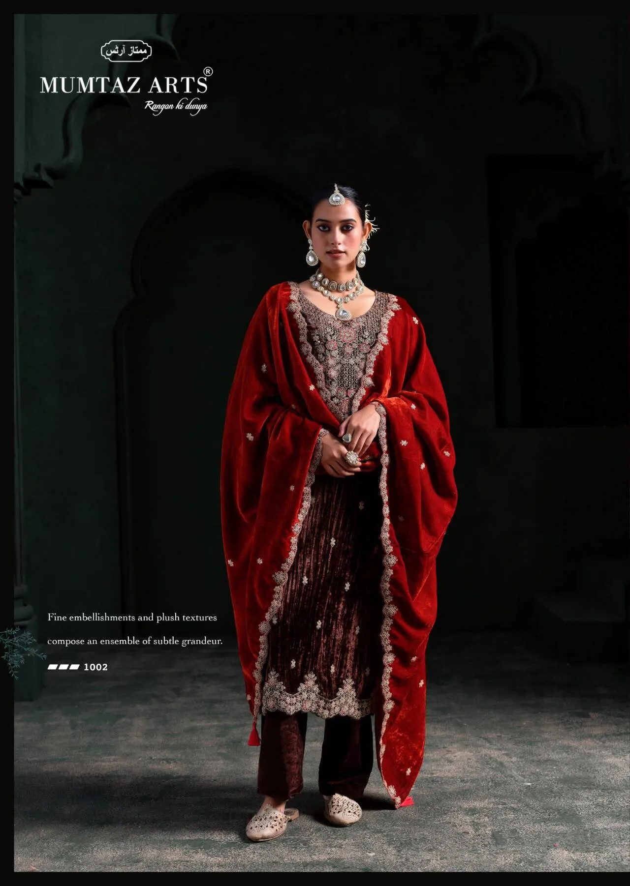 Mumtaz Arts Mehroon catalog work dress material wholesale in ahmedabad