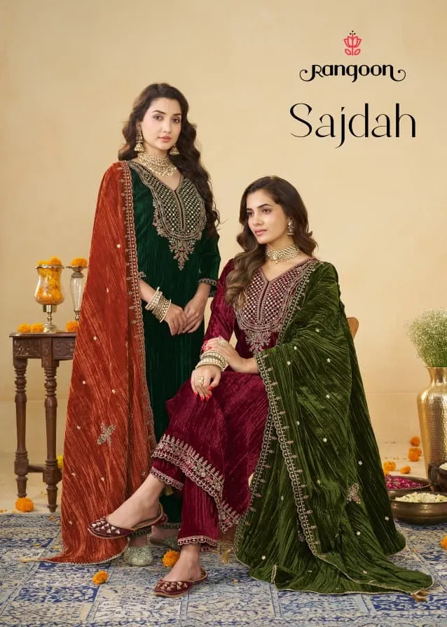 Rangoon Sajdah catalog azalea velvet kurti wholesale
