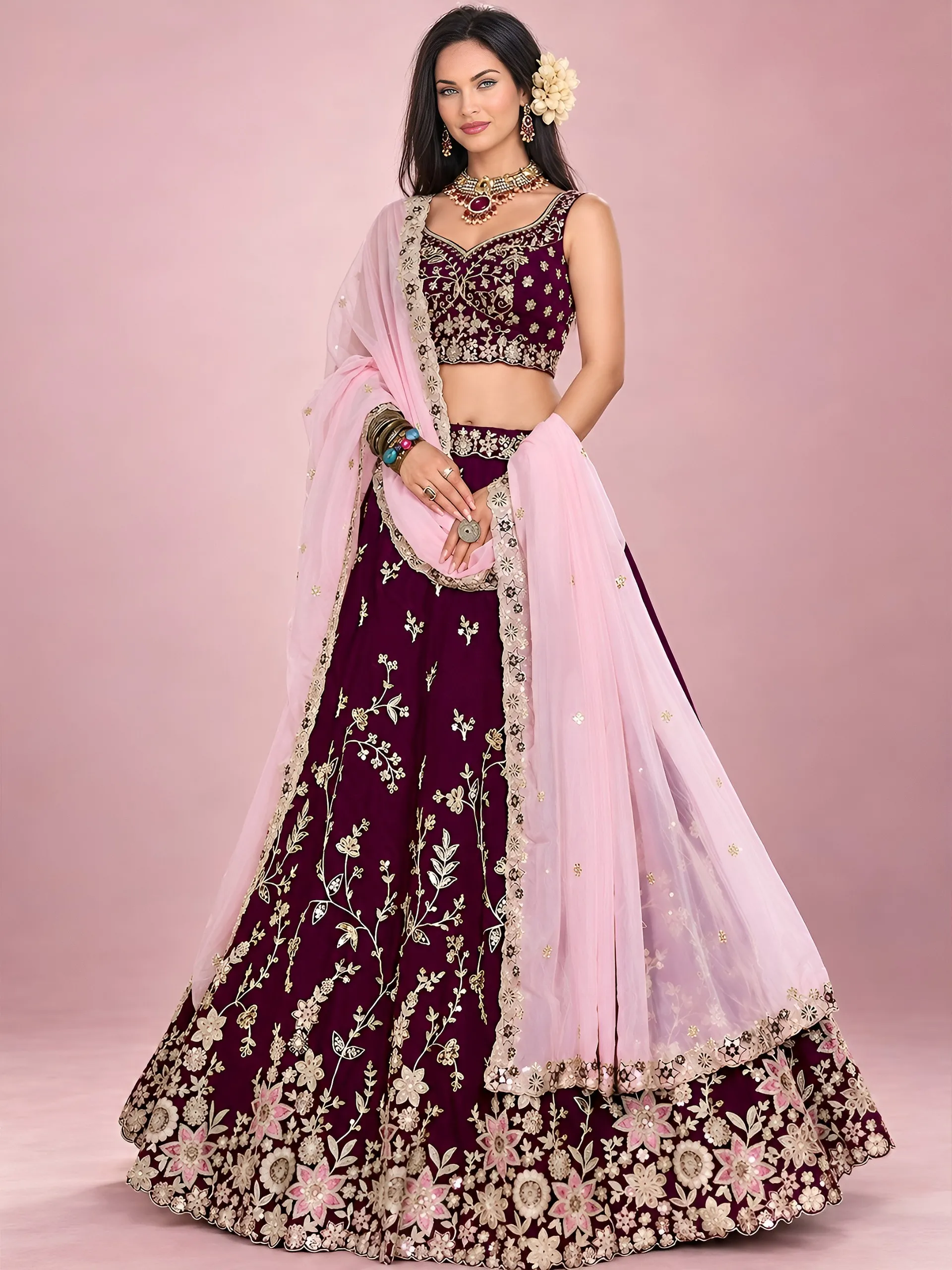 Sabella 5139 Maroon catalog ikkat lehengas wholesale near me