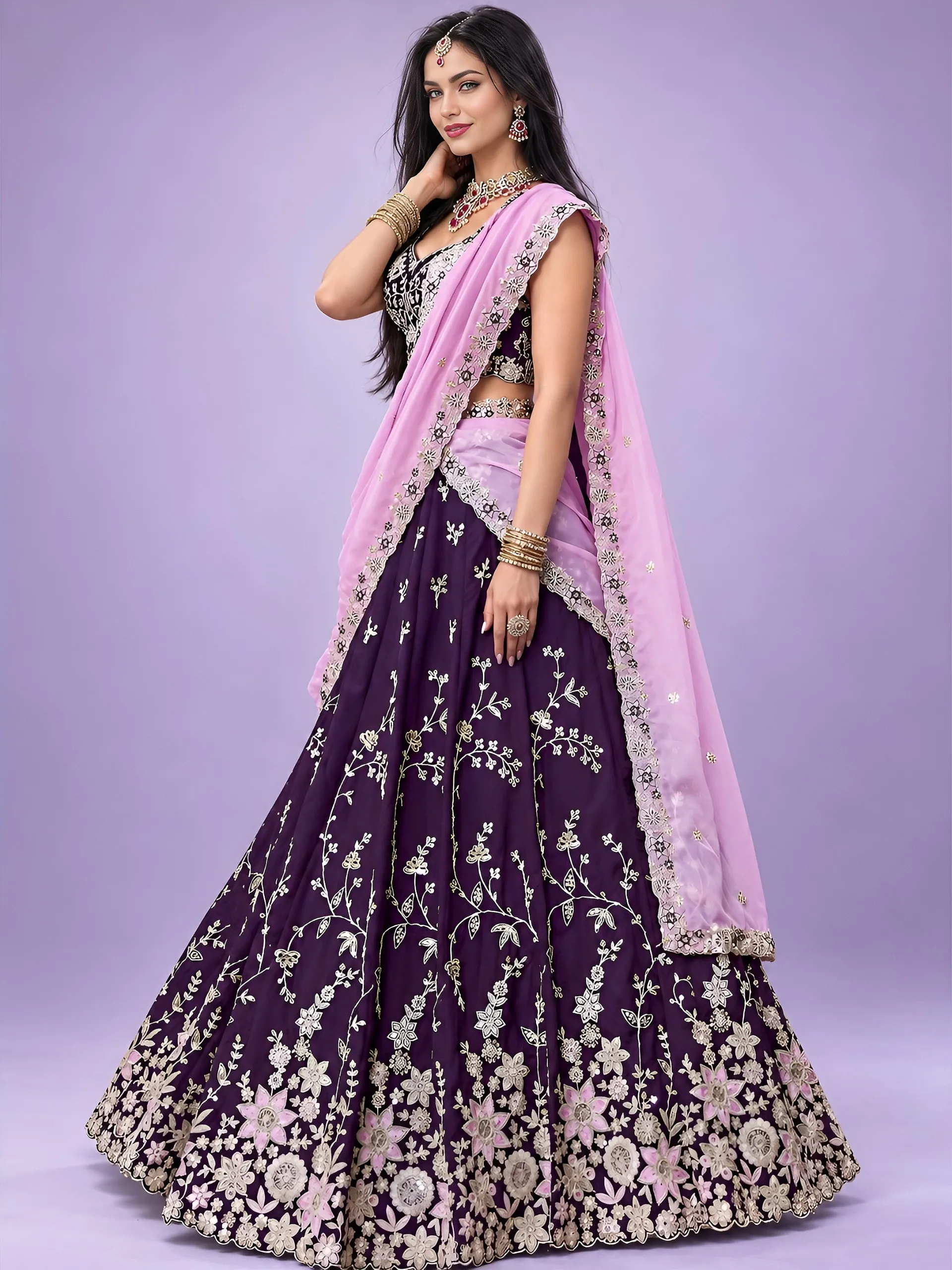 Sabella 5139 Purple catalog ikkat lehengas wholesale