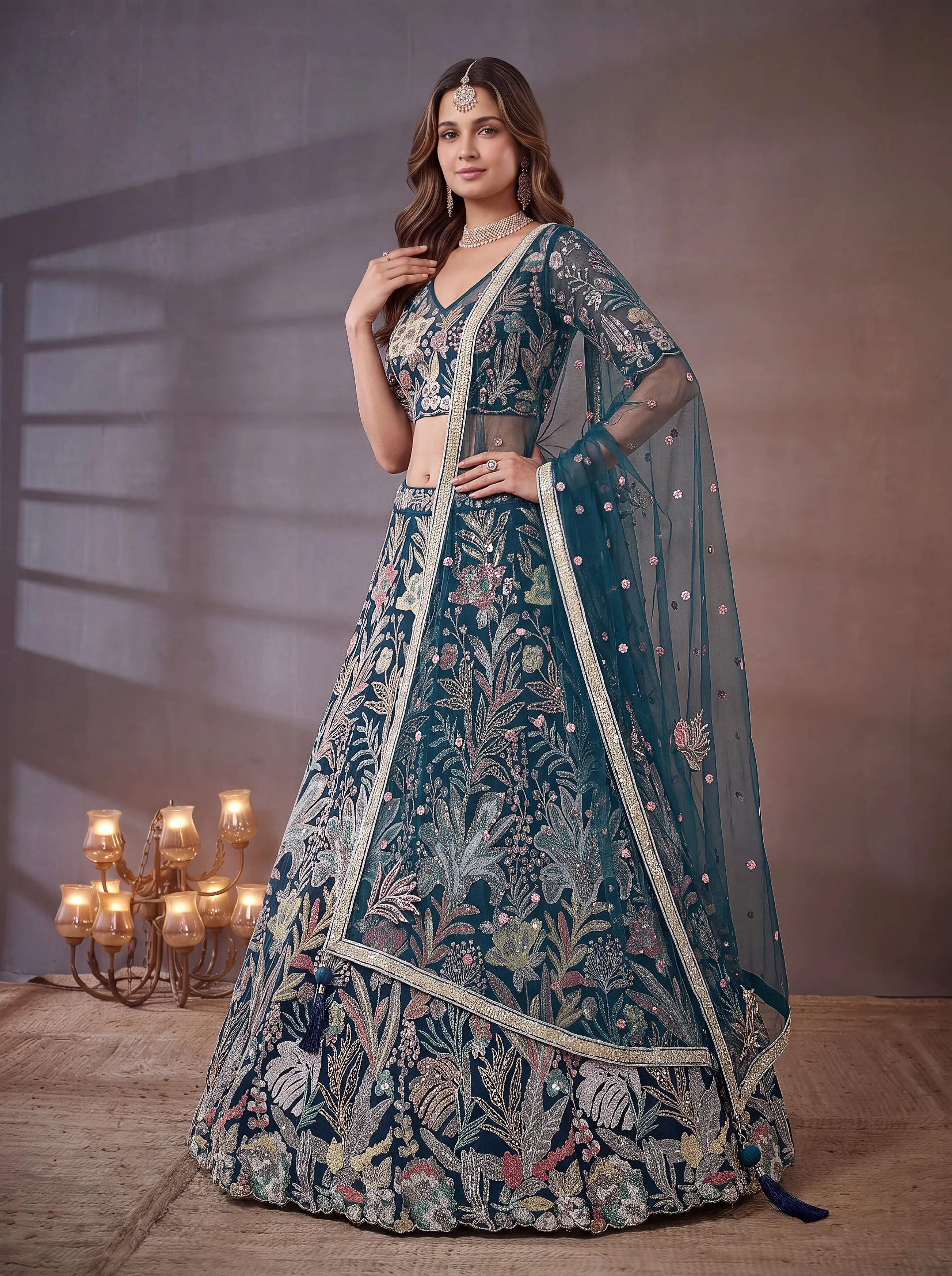 Sabella 6032 Blue catalog lehenga material wholesale in commercial street