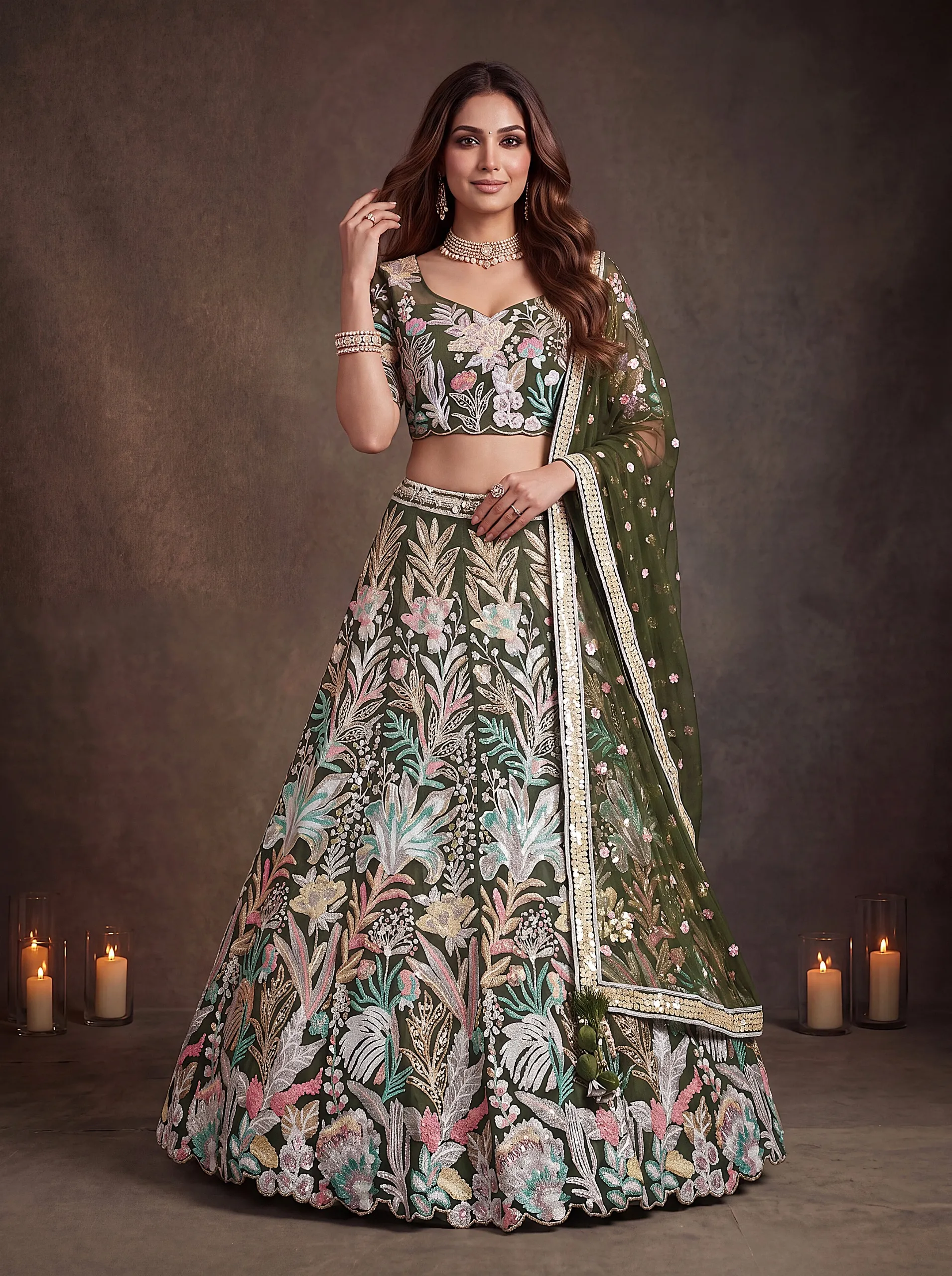 Sabella 6032 Green catalog lehenga saree wholesale in chandni chowk