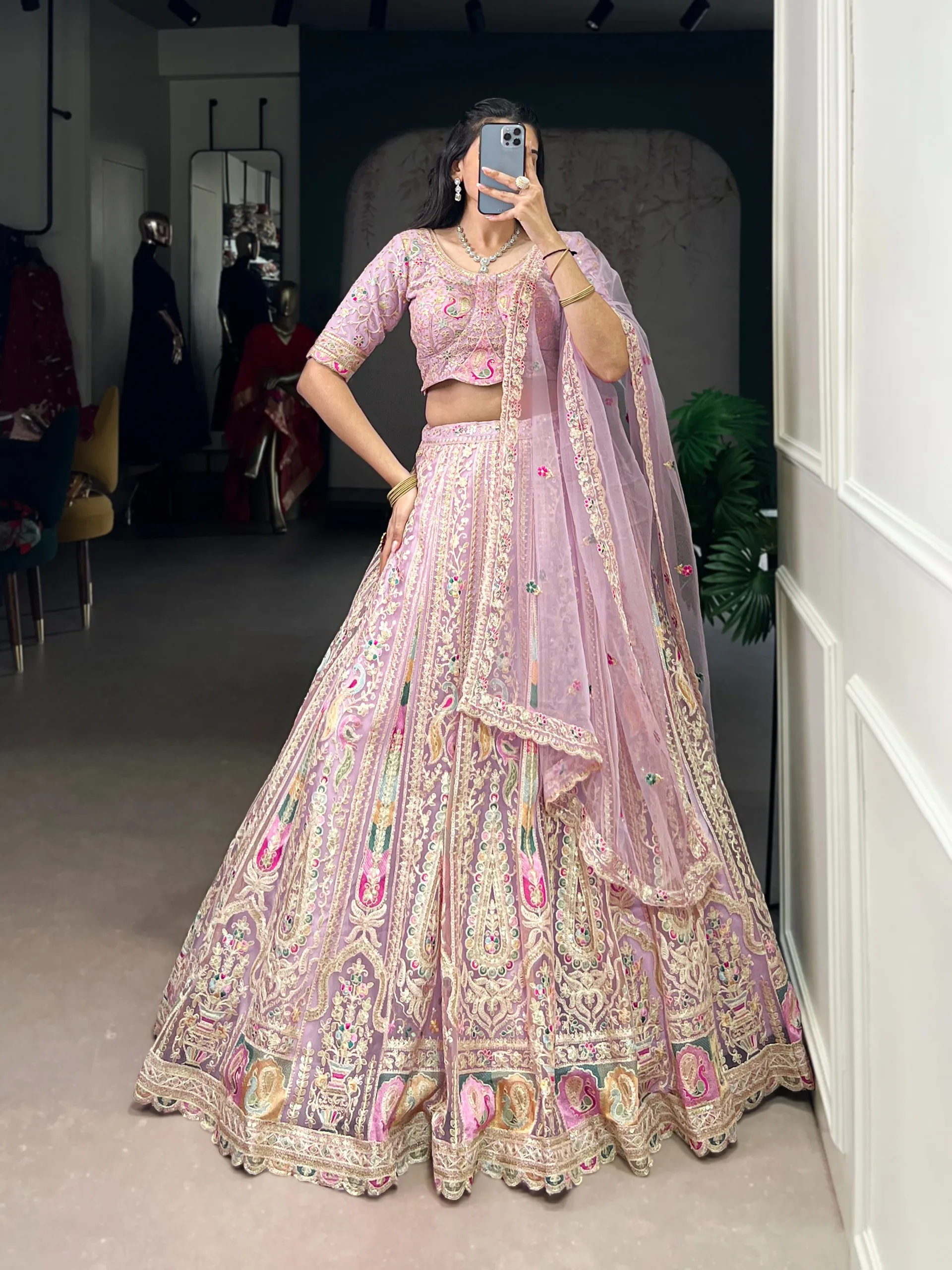 Sabella Net catalog embroidery lehenga wholesale